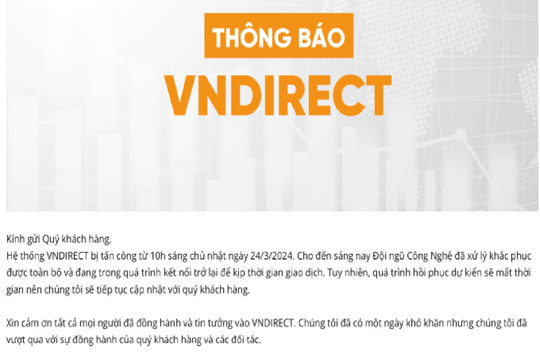 Hệ thống giao dịch của Chứng khoán VNDirect bị tấn công