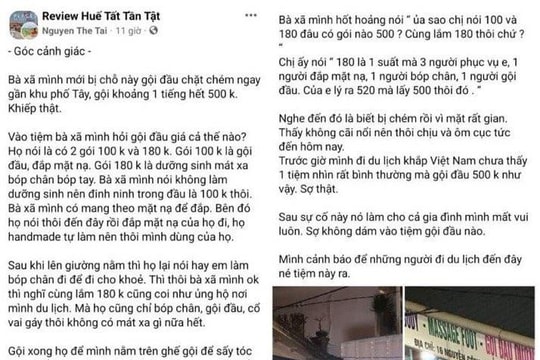 Tạm dừng kinh doanh cơ sở gội đầu ở Huế có giá 500.000 đồng/giờ
