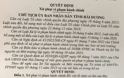 Vi phạm về môi trường, Công ty Very Vina bị phạt 240 triệu đồng