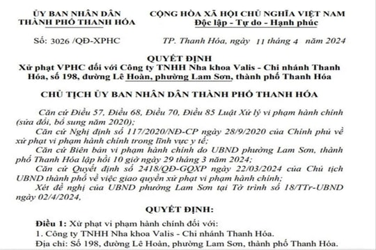 Nha khoa Valis tiếp tục bị xử phạt và đình chỉ hoạt động