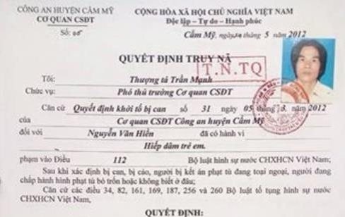 Bắt đối tượng hiếp dâm, trốn truy nã 12 năm