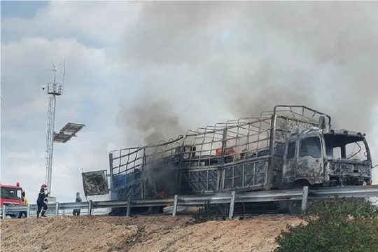 Xe tải bốc cháy trên cao tốc Cam Lâm – Vĩnh Hảo