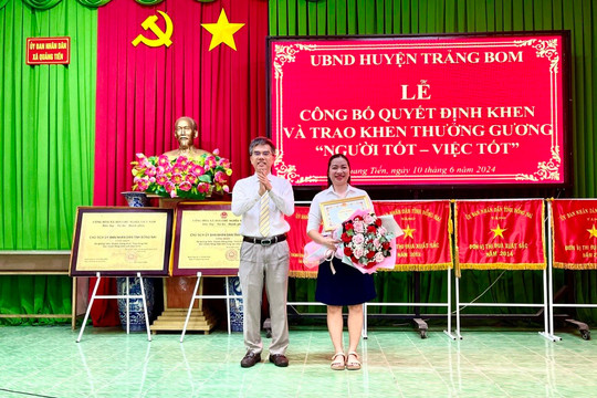 Huyện Trảng Bom khen thưởng đột xuất gương người tốt, việc tốt