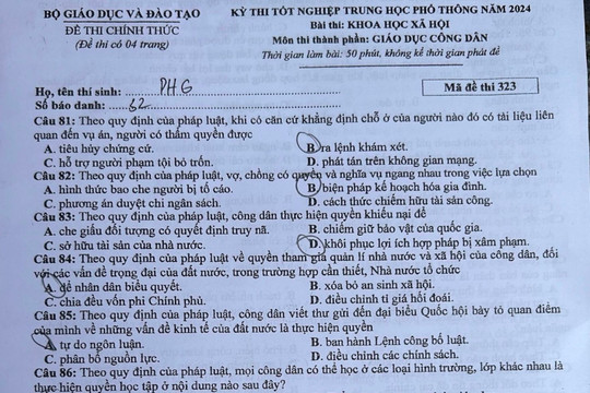 Gợi ý đáp án, đề thi tổ hợp Khoa học xã hội