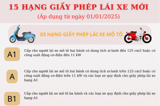 15 hạng giấy phép lái xe mới từ 01/01/2025
