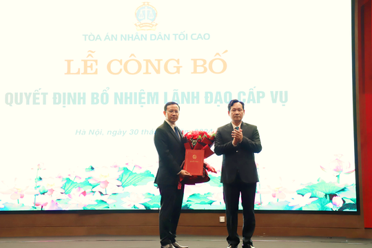 Bổ nhiệm Vụ trưởng Vụ Giám đốc kiểm tra III TANDTC
