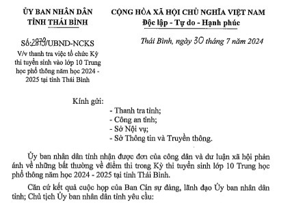 Thanh tra Kỳ thi vào lớp 10 THPT 2024 -2025 ở Thái Bình