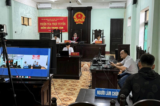 TAND huyện Thạch Thành tổ chức các phiên tòa trực tuyến, kết nối với 27 điểm cầu
