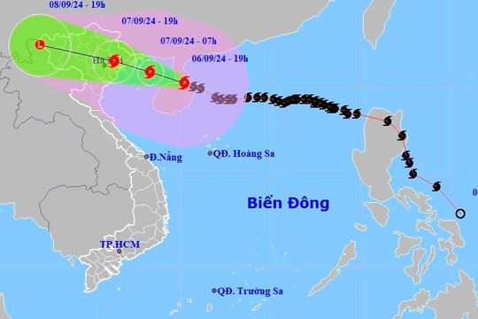 Bão số 3 Yagi giảm 1 cấp, trong đêm nay sẽ tiến vào Vịnh Bắc Bộ