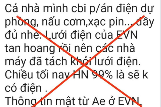 "Cắt điện tại Hà Nội" là tin giả