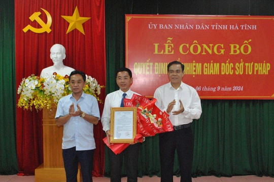 Ông Nguyễn Quốc Tuấn giữ chức Giám đốc Sở Tư pháp Hà Tĩnh