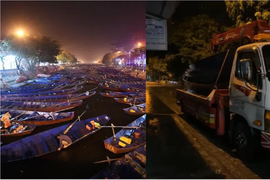 Người dân Chùa Hương mang thuyền chi viện cho vùng lũ Thái Nguyên