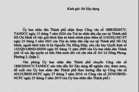 Diễn biến vụ thi hành án hành chính ở TP.HCM: Việc giải thích bản án đã rõ ràng