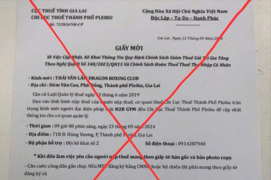 Cảnh báo việc giả mạo Văn bản Cục Thuế tỉnh Gia Lai để lừa đảo