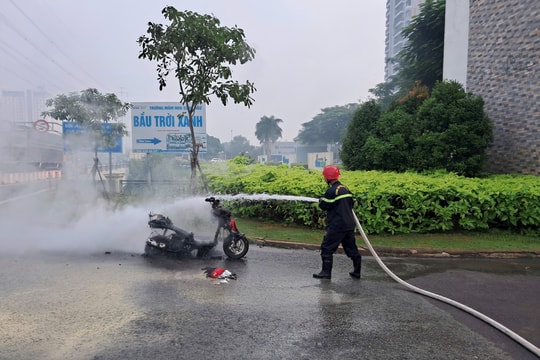 Thấy cháy trên đường làm nhiệm vụ về, Cảnh sát dập tắt sau 2 phút