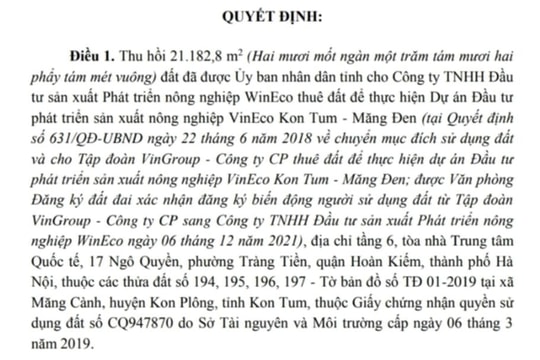 Kon Tum: Một công ty tự nguyện trả lại hàng nghìn m2 đất
