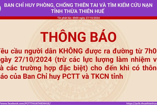 Ứng phó bão số 6, người dân Huế hạn chế ra đường từ 7h ngày 27/10
