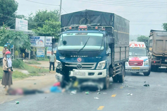 Hai người tử vong tại chỗ sau khi va chạm với xe tải