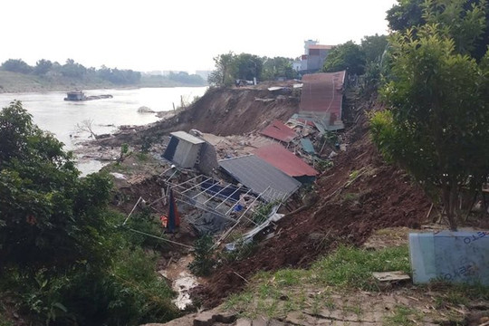Hà Nội: Sạt lở kéo hàng nghìn m2 đất và nhà ở chìm dưới lòng sông Đuống