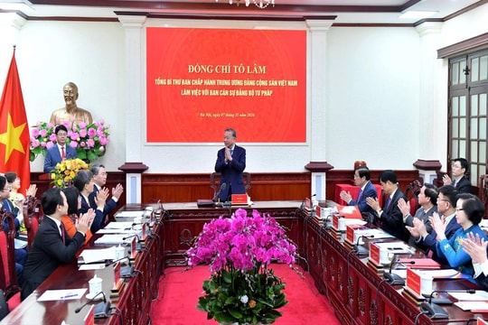 Tổng Bí thư Tô Lâm làm việc với Ban cán sự Đảng Bộ Tư pháp