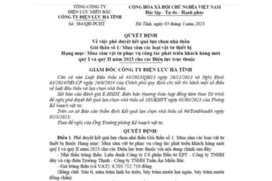 Công ty Điện lực Hà Tĩnh: Thấy gì từ công tác đấu thầu