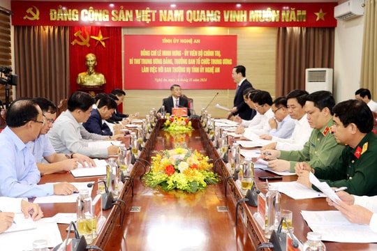 Ban Tổ chức Trung ương làm việc với Ban Thường vụ Tỉnh ủy Nghệ An