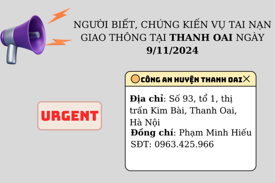 Tìm người chứng kiến vụ tai nạn giao thông tại Thanh Oai