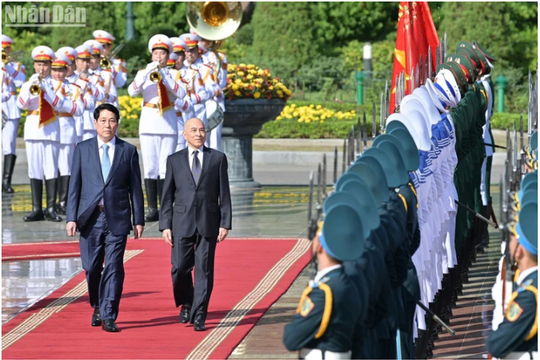 Chủ tịch nước Lương Cường chủ trì lễ đón cấp Nhà nước Quốc vương Campuchia Norodom Sihamoni