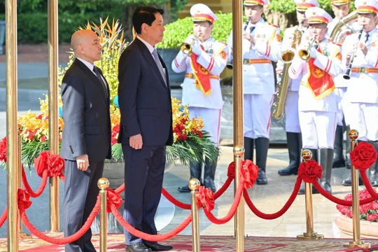 Chủ tịch nước Lương Cường chủ trì lễ đón cấp Nhà nước Quốc vương Campuchia Norodom Sihamoni