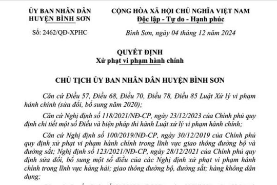 Quảng Ngãi: Vi phạm trật tự an toàn giao thông, một doanh nghiệp bị xử phạt