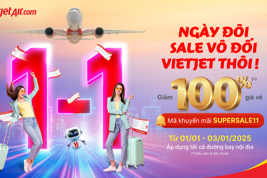 Chào năm mới 2025, du xuân may mắn cùng Vietjet với vé bay giảm 100%