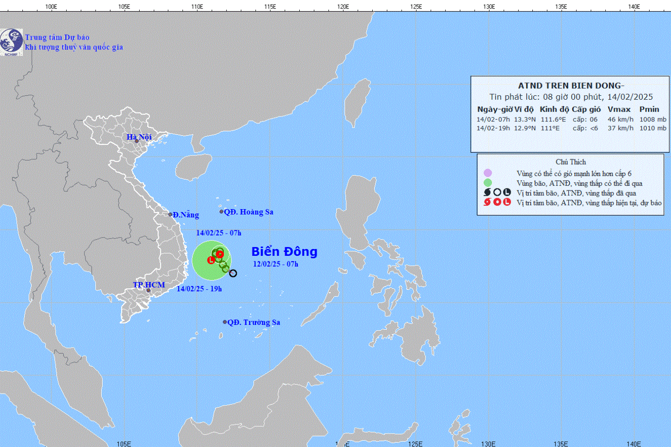 Áp thấp nhiệt đới gây mưa, gió mạnh trên Biển Đông