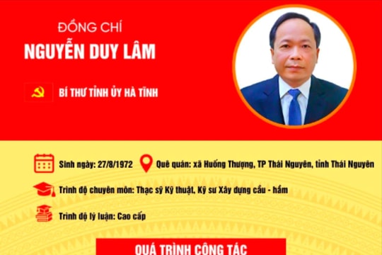 Thứ trưởng Bộ GTVT Nguyễn Duy Lâm giữ chức Bí thư Tỉnh ủy Hà Tĩnh