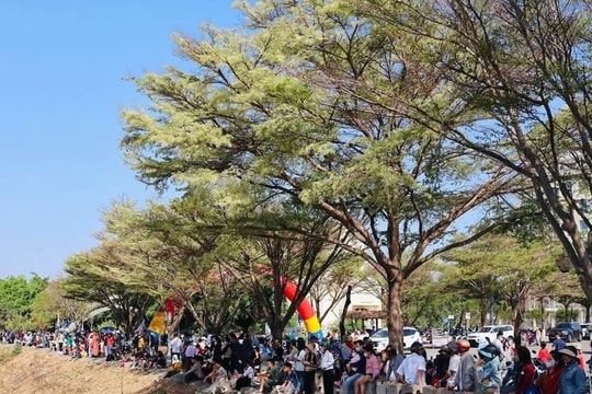 Người dân "chen chân" xem đua thuyền độc mộc trên dòng sông Đăk Bla