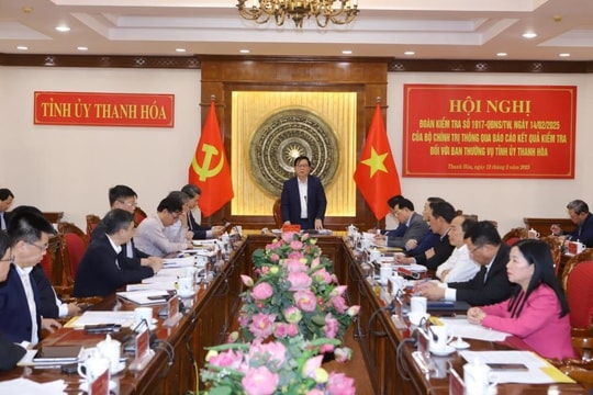 Đoàn Kiểm tra của Bộ Chính trị làm việc với Ban Thường vụ Tỉnh ủy Thanh Hóa