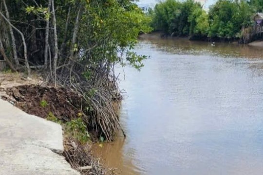 Xuất hiện sạt lở tại hạ lưu cống Nhà Mát