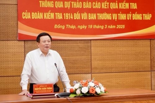 Đoàn kiểm tra 1914 của Bộ Chính trị làm việc với Ban Thường vụ Tỉnh ủy Đồng Tháp