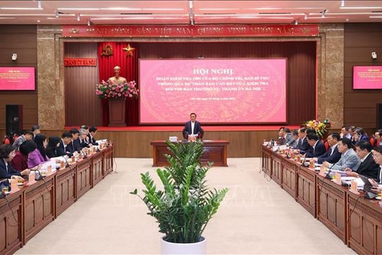 Đoàn kiểm tra của Bộ Chính trị làm việc với Ban Thường vụ Thành ủy Hà Nội