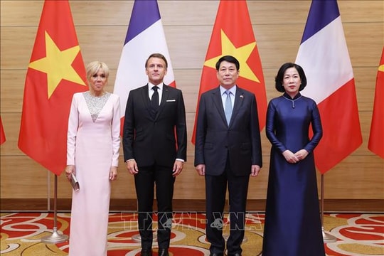 Chủ tịch nước Lương Cường chủ trì chiêu đãi cấp Nhà nước Tổng thống Pháp