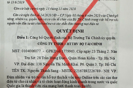 Cảnh báo giả mạo Bộ Tài chính để lừa đảo