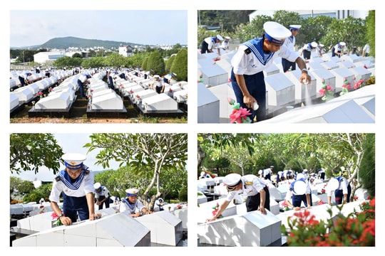 Cán bộ chiến sĩ Hải quân tham gia làm đẹp nghĩa trang Liệt sĩ
