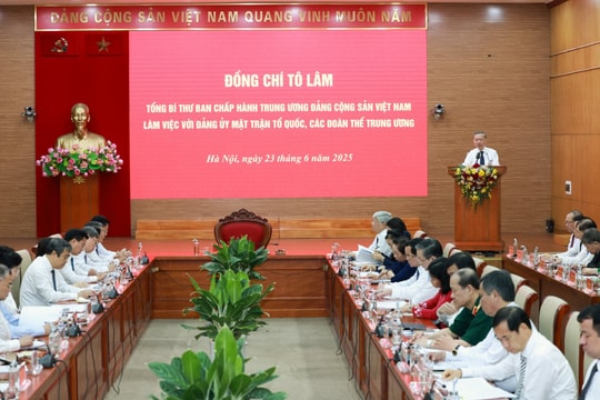 Tổng Bí thư Tô Lâm làm việc với Đảng ủy Mặt trận Tổ quốc, các đoàn thể Trung ương