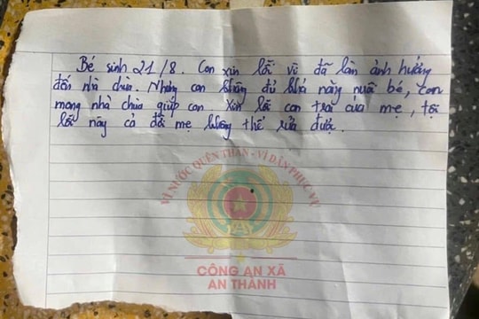 Bé sơ sinh bị bỏ rơi ở cổng chùa cùng thư tay người mẹ