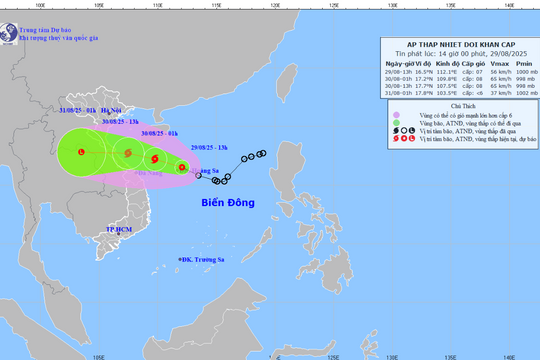 Áp thấp nhiệt đới dự báo mạnh lên thành bão, hướng vào miền Trung