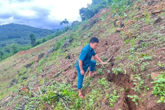 Nghệ An xuất hiện vết nứt dài trên sườn núi