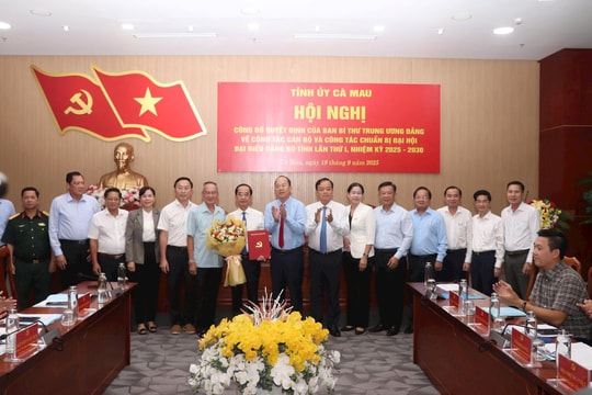 Ông Hồ Thanh Thủy giữ chức Phó Bí thư Tỉnh ủy Cà Mau