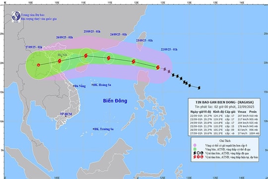 Siêu bão Ragasa đang tiến gần Biển Đông, sức gió mạnh cấp 16-17