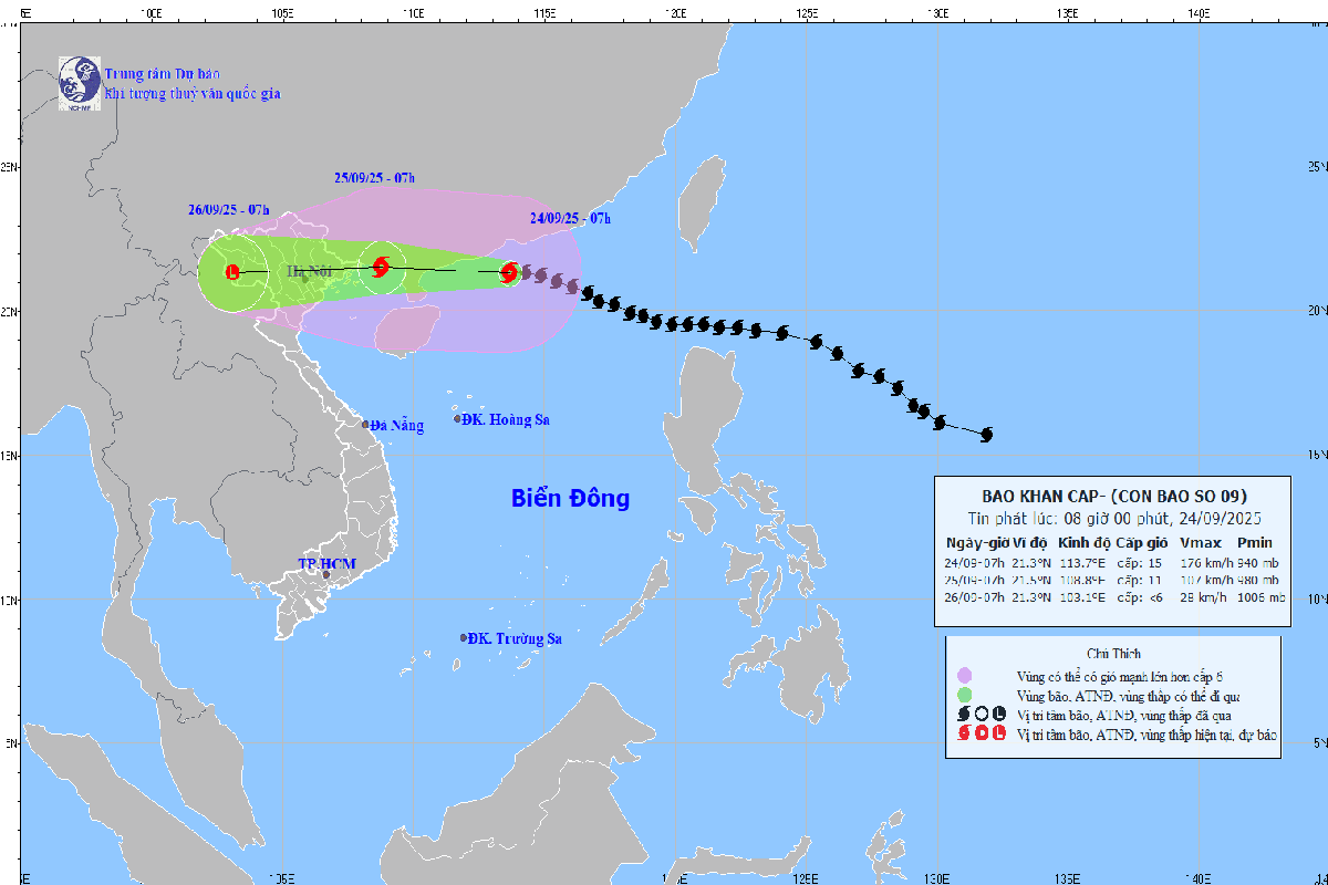 Không còn ở cấp siêu bão, bão Ragasa sắp  vào vùng biển Quảng Ninh - Hải Phòng