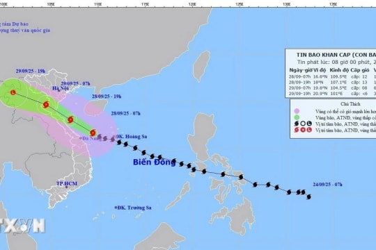 Dự báo 19 giờ ngày 28/9, bão trên vùng biển Nghệ An-Quảng Trị