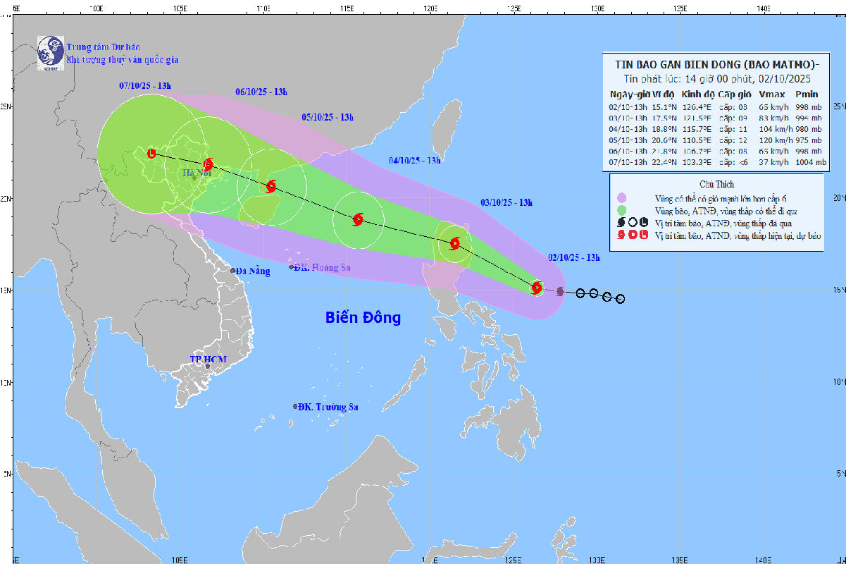 Bão Matmo giật cấp 10, đang đi nhanh vào Biển Đông